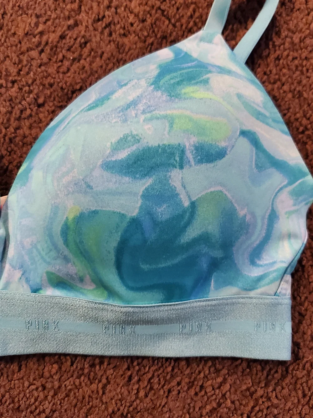 PINK Victoria's Secret Blue Blur No Wire Push Up Smooth T Shirt Bra Size 38C